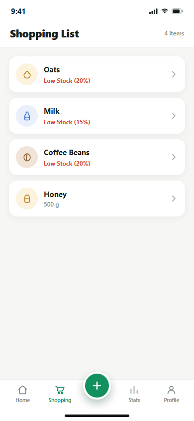 Automatic shopping list with low-stock items